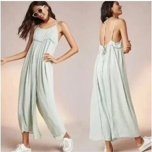 Lilka Anthropologie Mint Green Wide Leg Strappy Jumpsuit Tie Back